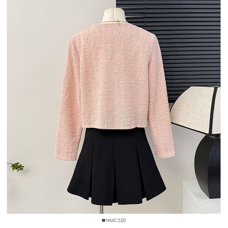 Textured Crew-Neck Tweed Jacket