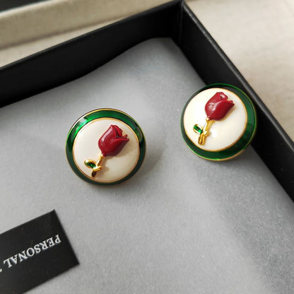 Enamel Flower Button Earring