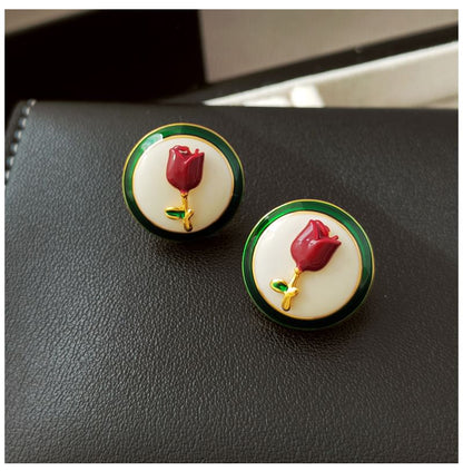 Enamel Flower Button Earring