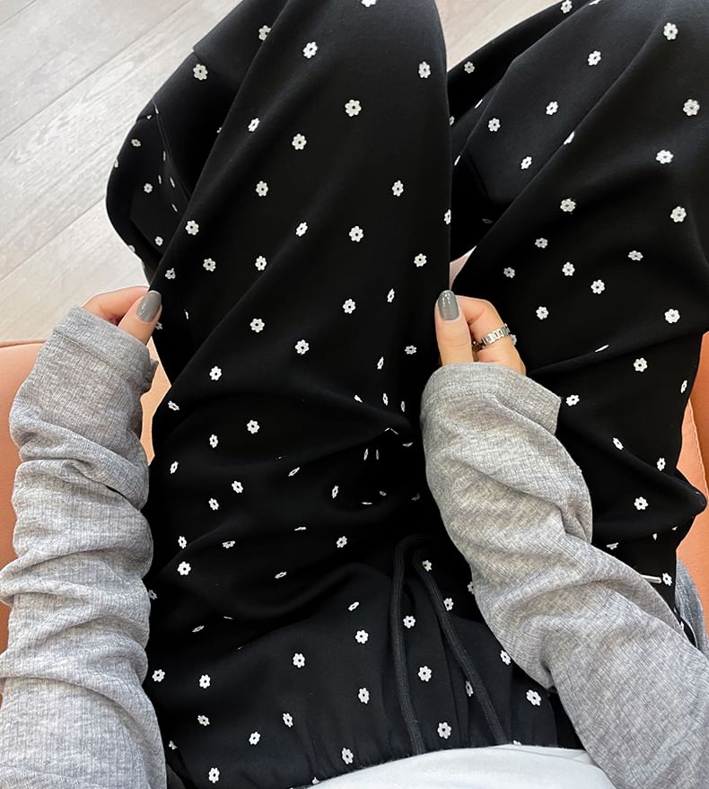 Floral Print High Waist Drawstring Wide Leg Sweatpants