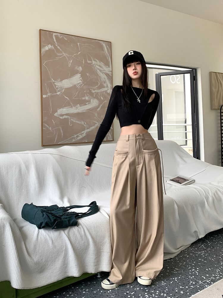 High Plain Rise Suit Pants Leg Pleated Wide