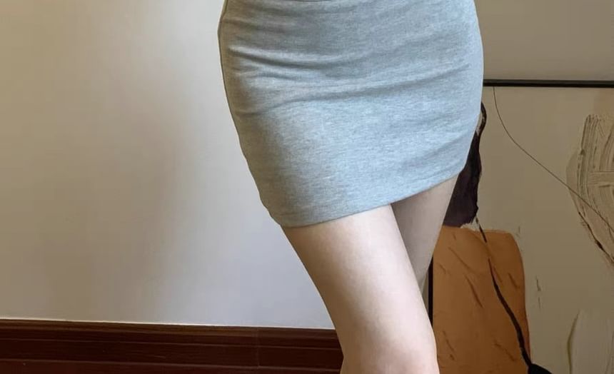 High Waist Solid Mini Pencil Skirt