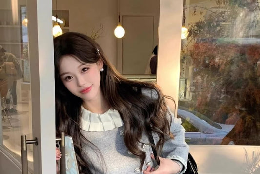 Stand Collar Two Tone Tweed Panel Frill Trim Double-Breasted Coat