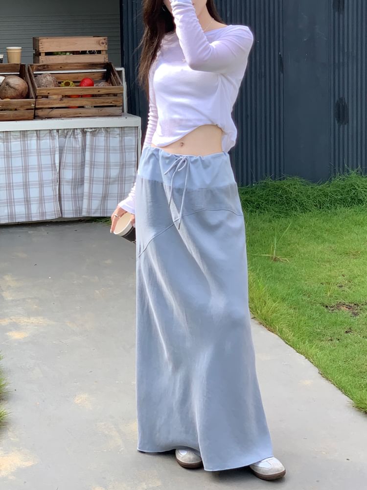 Elasticized Cinch-Waist Flowing Maxi Pencil Skirt