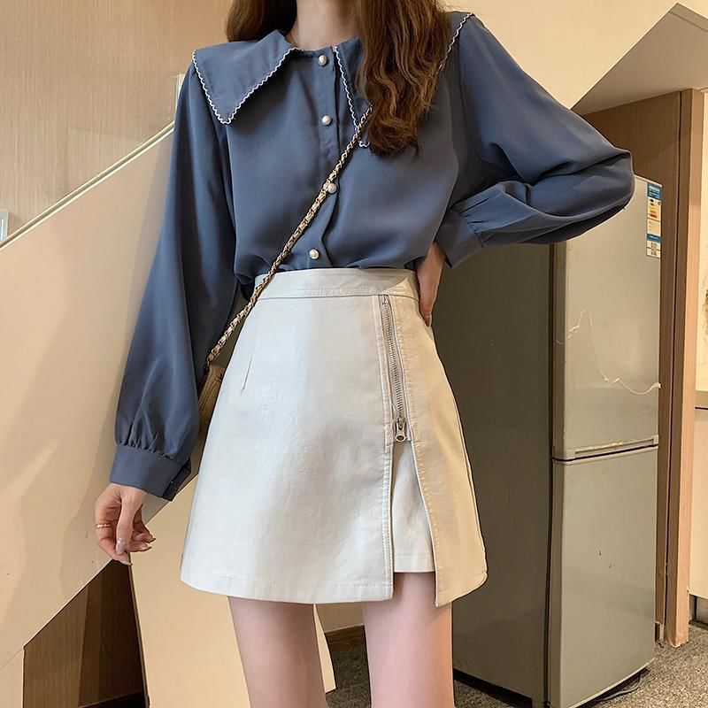 High Rise Faux Leather Slit Mini Skirt