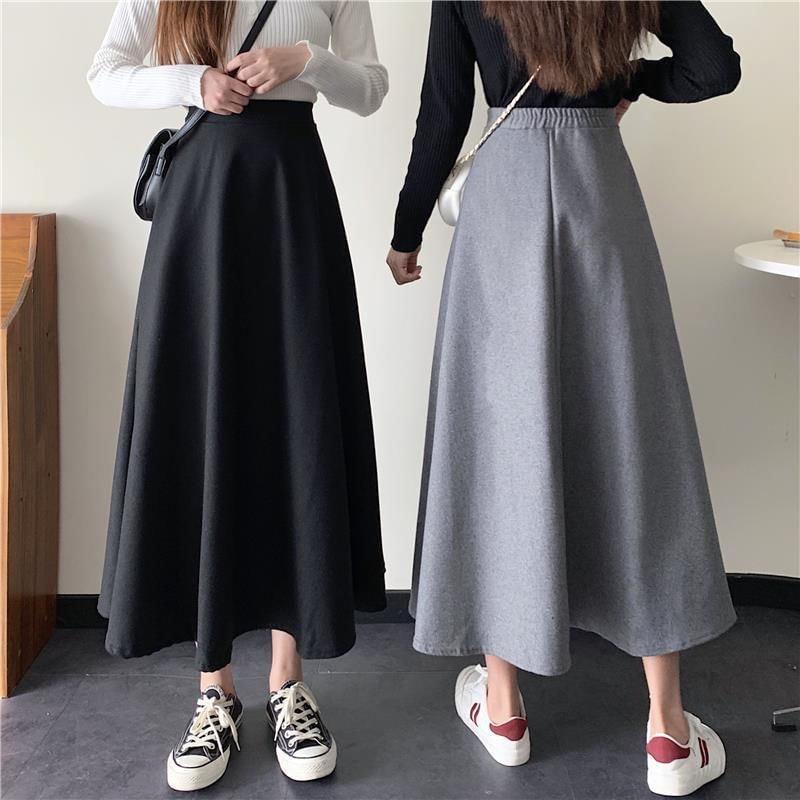 High Waist Solid Maxi Flared Skirt