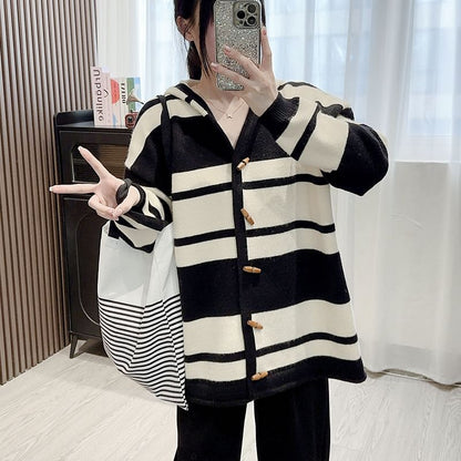 Striped Hooded Toggle Cardigan