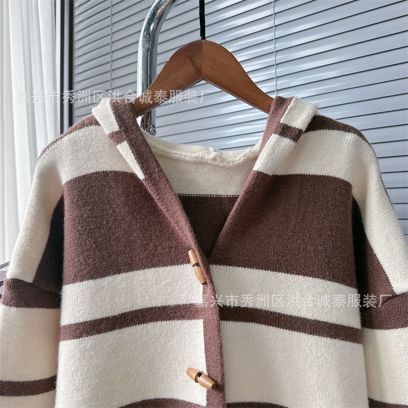 Striped Hooded Toggle Cardigan