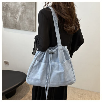 Drawstring Denim Tote Bag