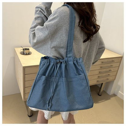 Drawstring Denim Tote Bag