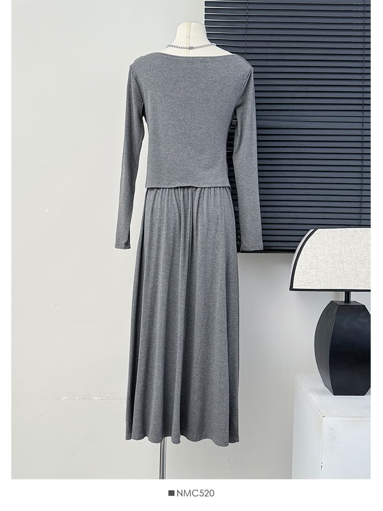 Asymmetric Cowl-Neck Top with High-Rise Flared Skirt Set