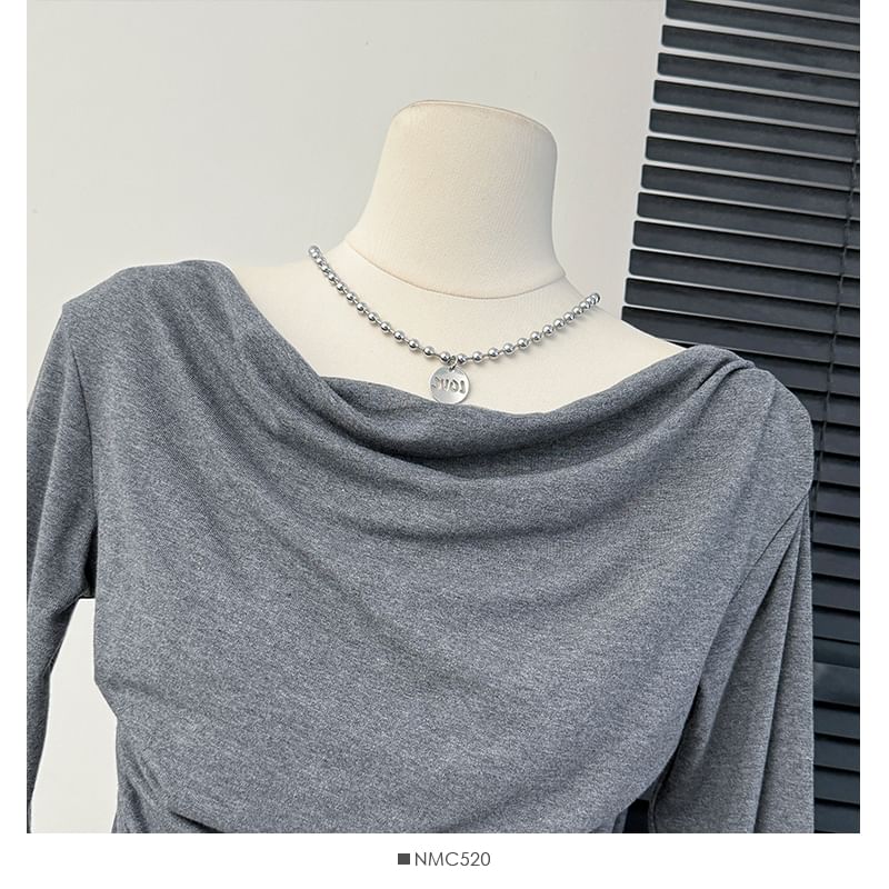 Asymmetric Cowl-Neck Top with High-Rise Flared Skirt Set