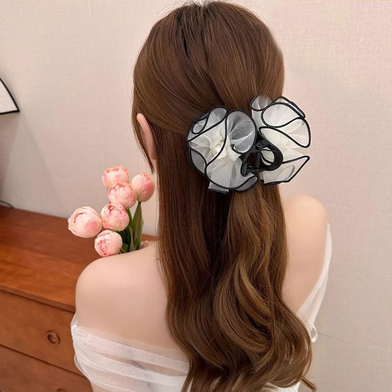 Faux Pearl Ruffle Trim Hair Tie