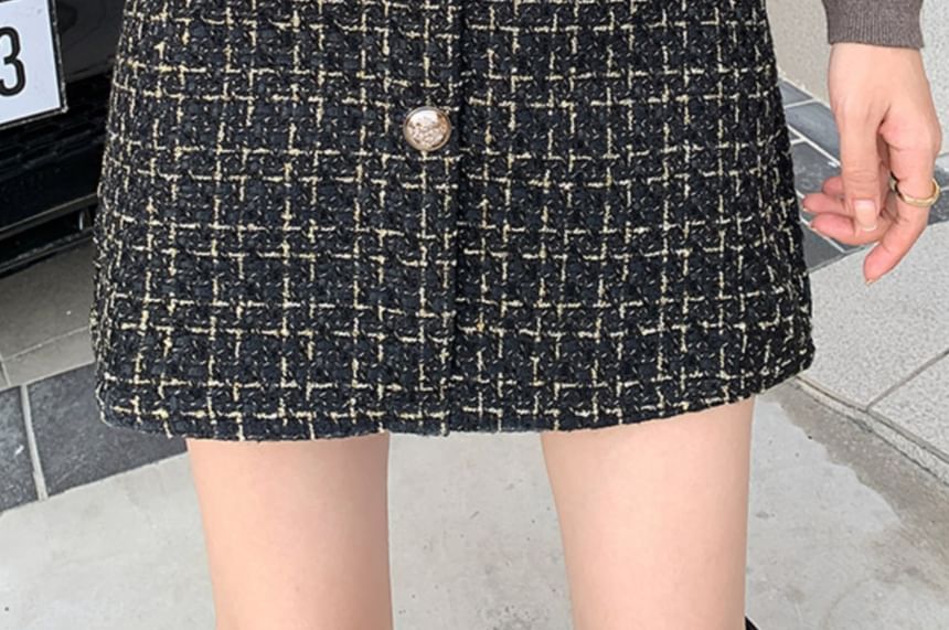 High Rise Checked Mini Straight Skirt