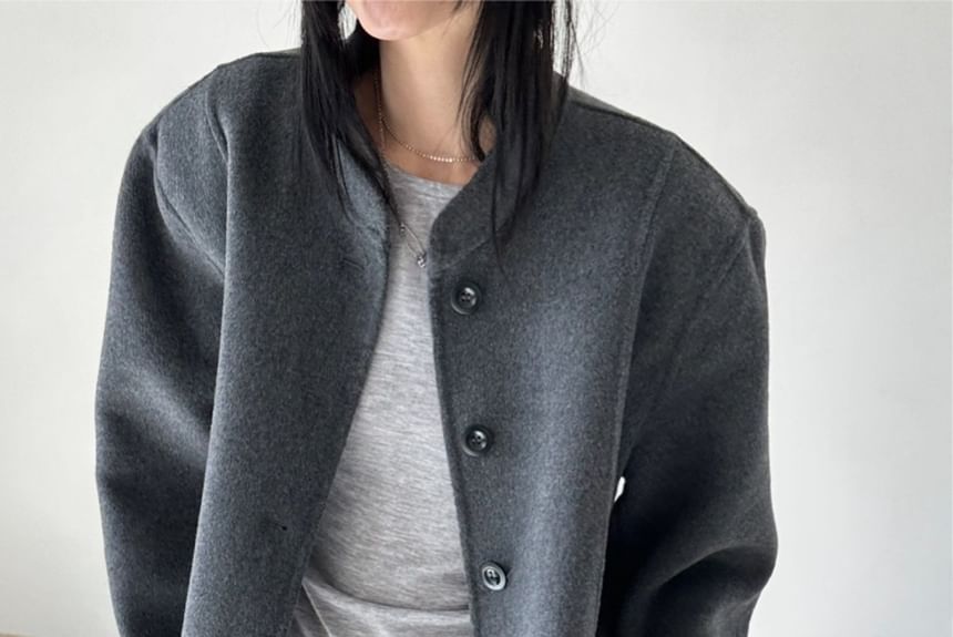 Plain Button-Up Woolen Jacket