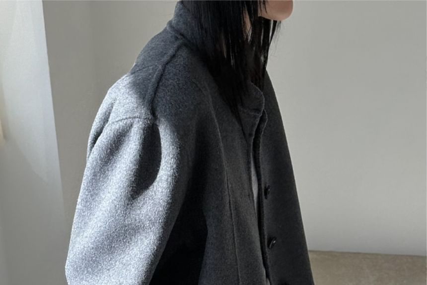 Plain Button-Up Woolen Jacket