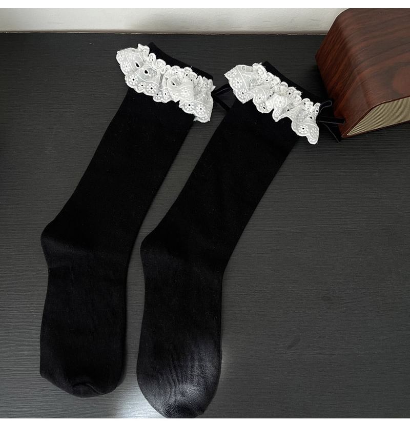 Bow Eyelet Lace Trim Socks