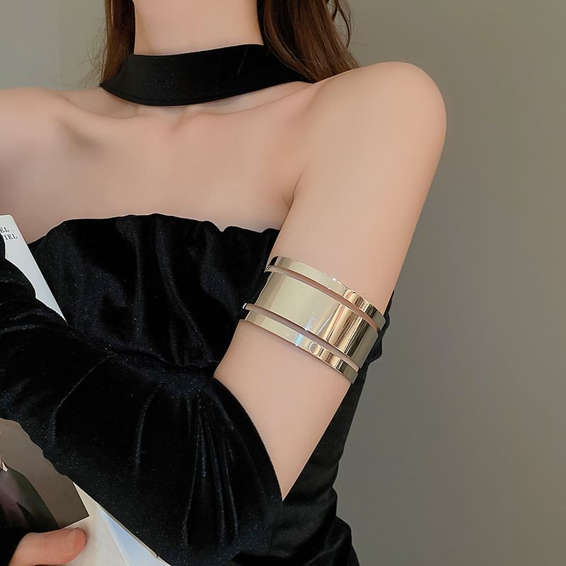 Polished Layered Bangle Open Alloy