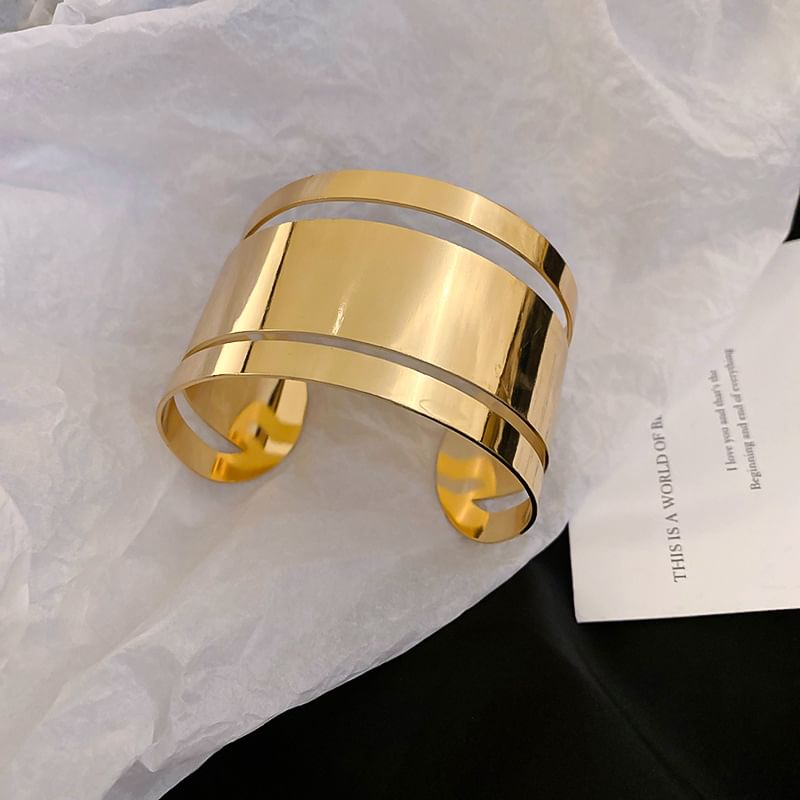 Polished Layered Bangle Open Alloy