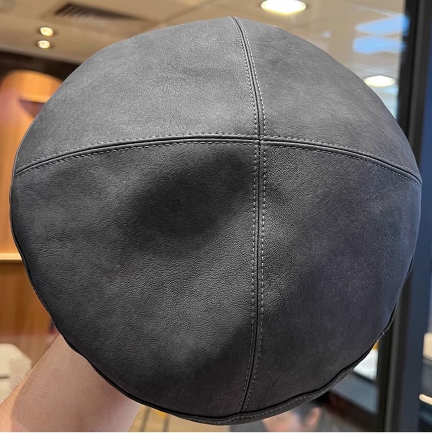 Faux Leather Plain Beret