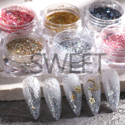 Set of 6: Glitter Nail Art Decoration (Various Designs)