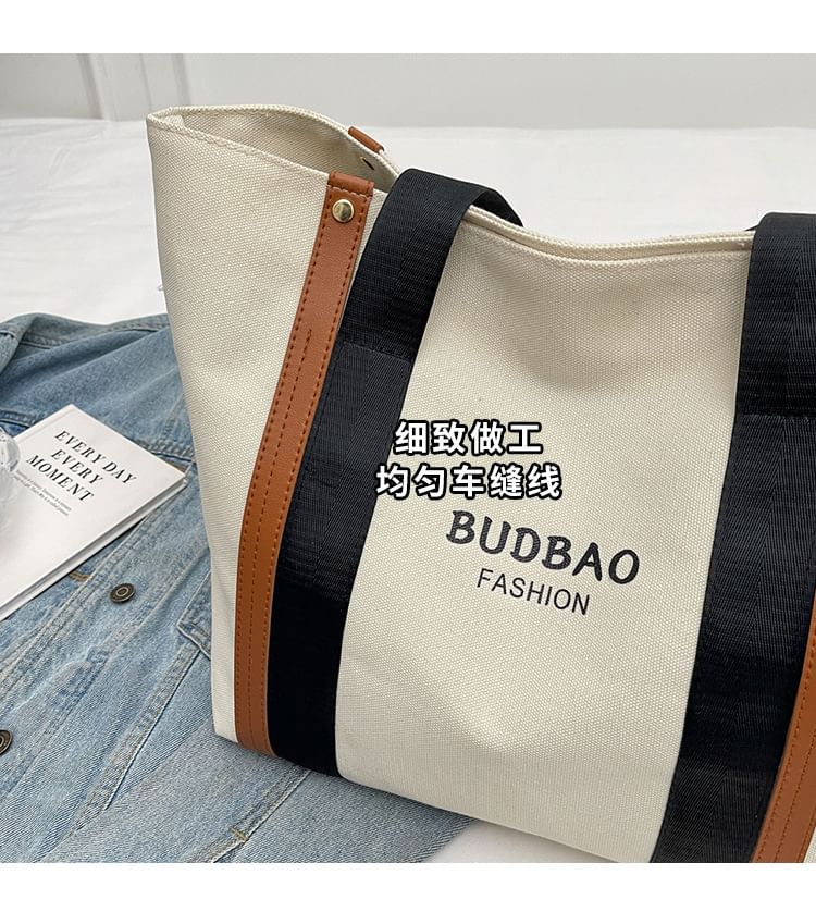 Canvas Lettering Print Tote Bag Block Color