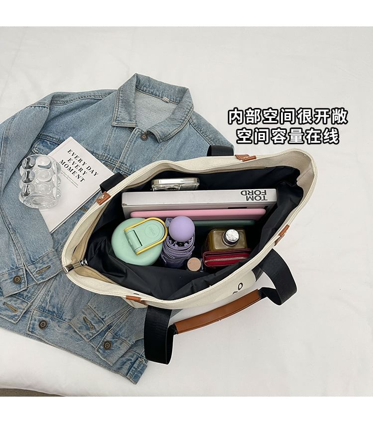 Canvas Lettering Print Tote Bag Block Color