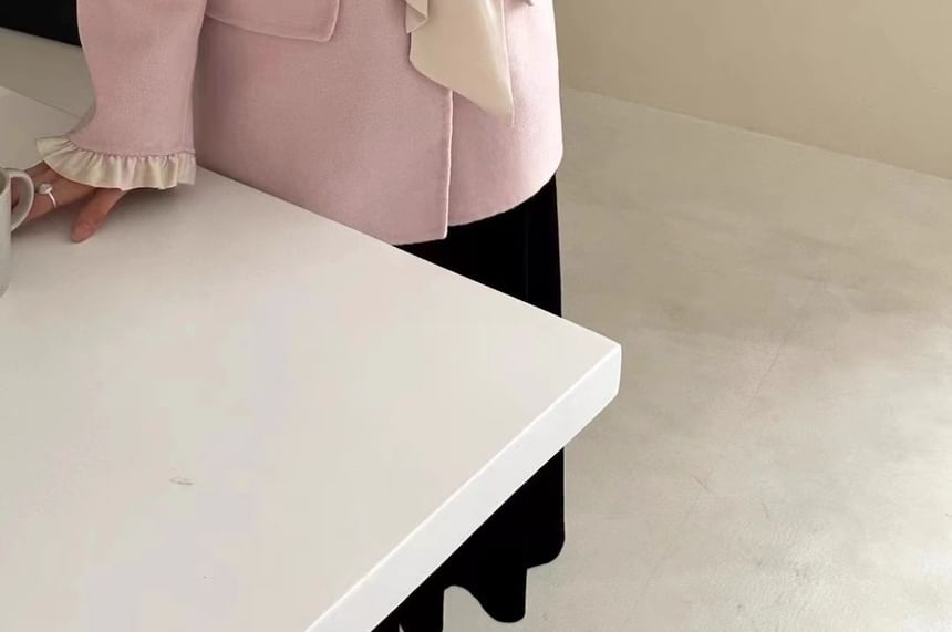 Two Tone Bow Woolen Single-Breasted Coat