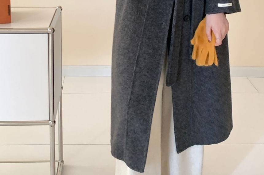 Stand Collar Woolen Midi Single-Breasted Coat