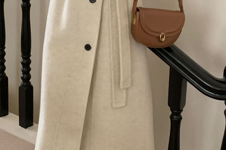 Stand Collar Woolen Midi Single-Breasted Coat