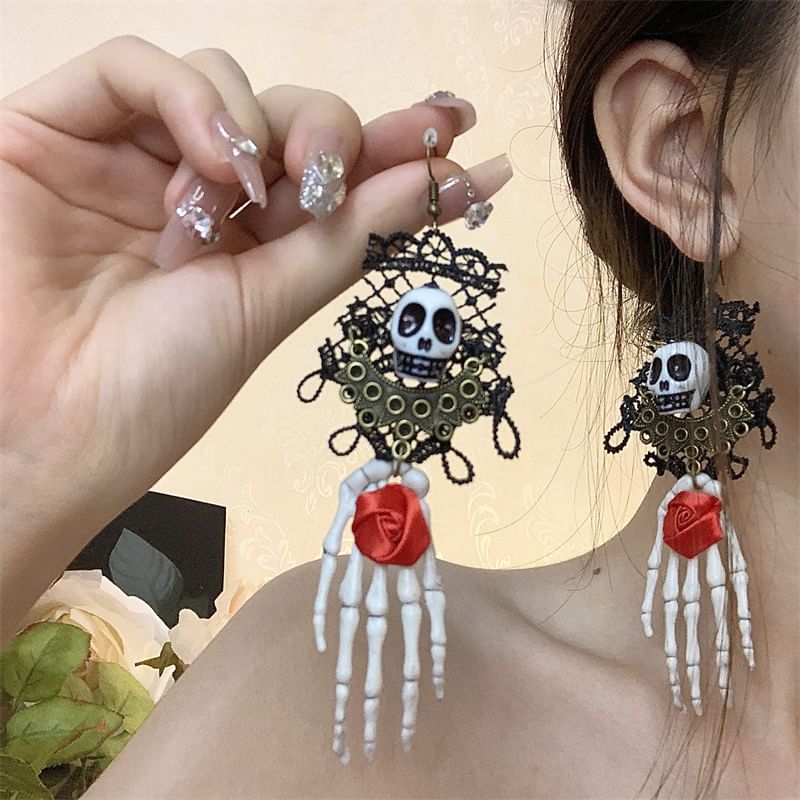 Choker Lace Earring Skull /