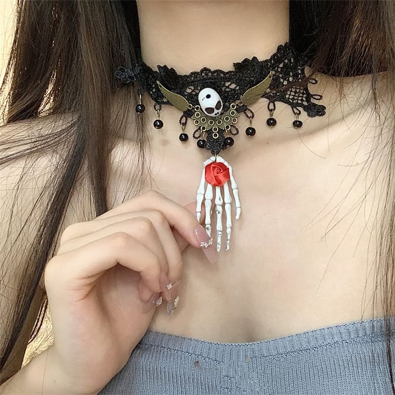 Choker Lace Earring Skull /