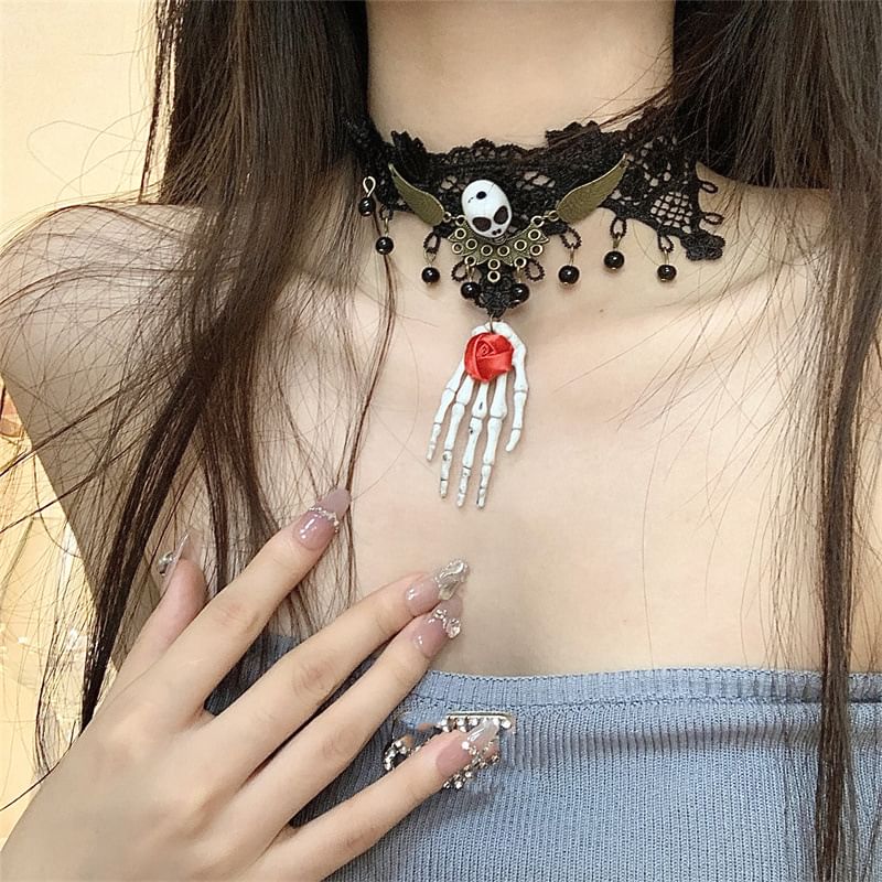 Choker Lace Earring Skull /