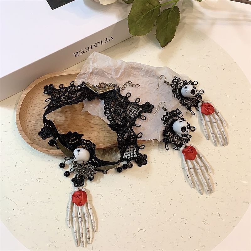 Choker Lace Earring Skull /
