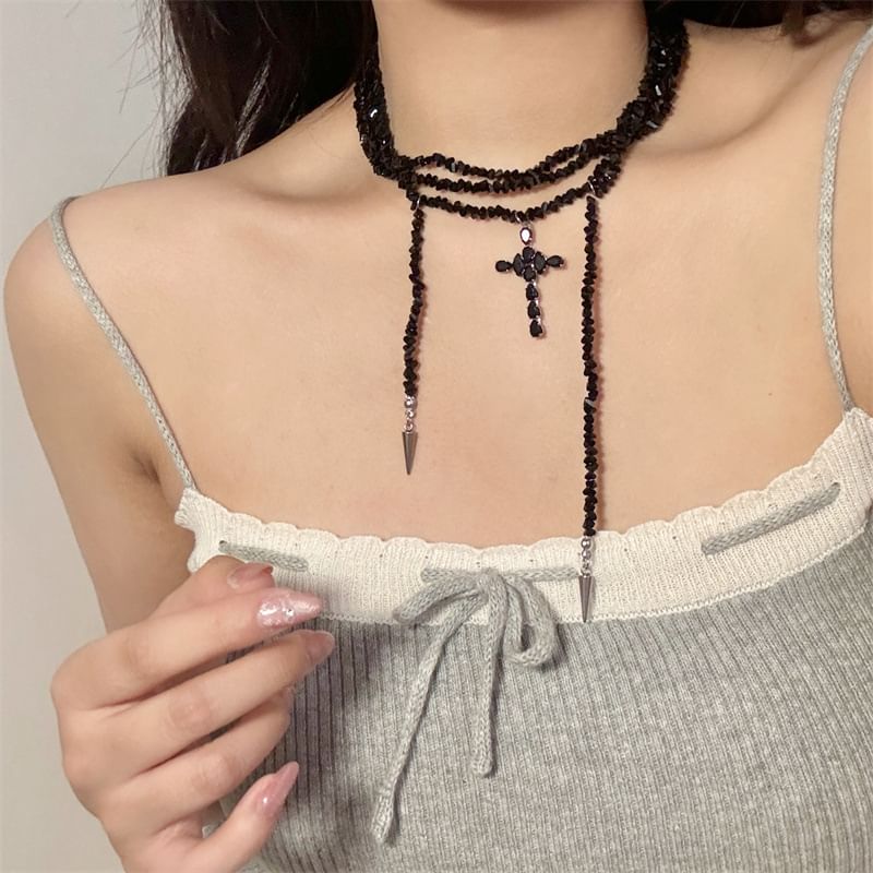 Necklace Layered Cross Beaded