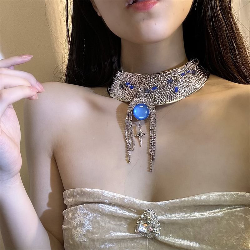 Choker Metallic Rhinestone Lariat