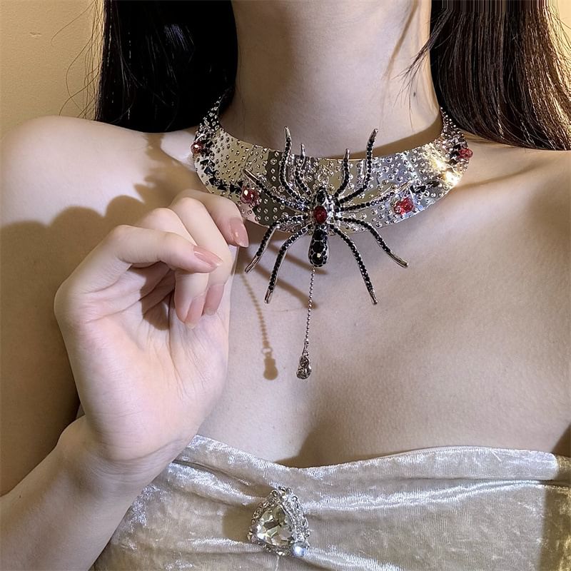 Choker Metallic Rhinestone Lariat