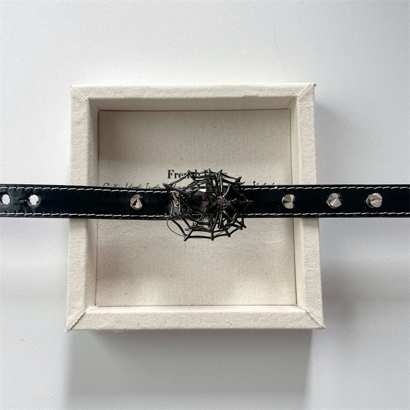 Faux Spike Spiderweb Stud Leather Choker