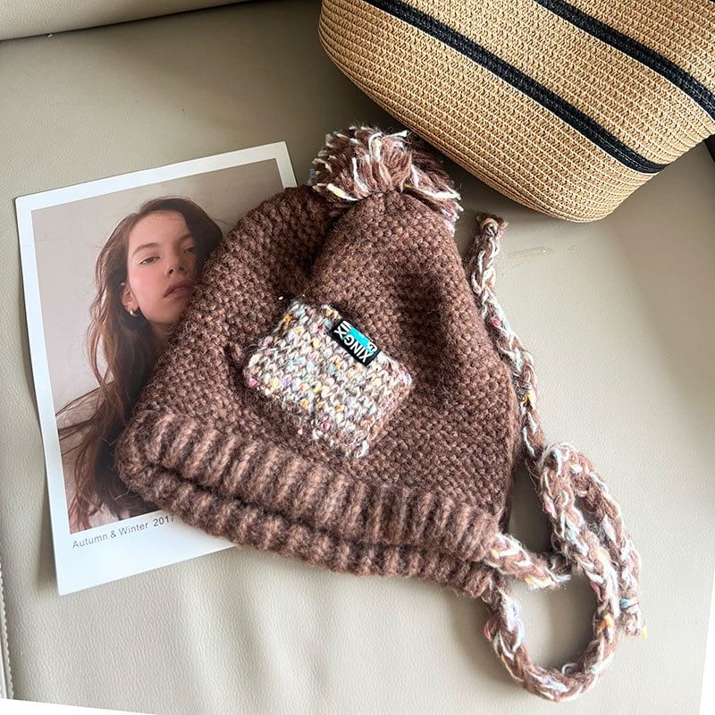 Earflap Hat Melange Pom