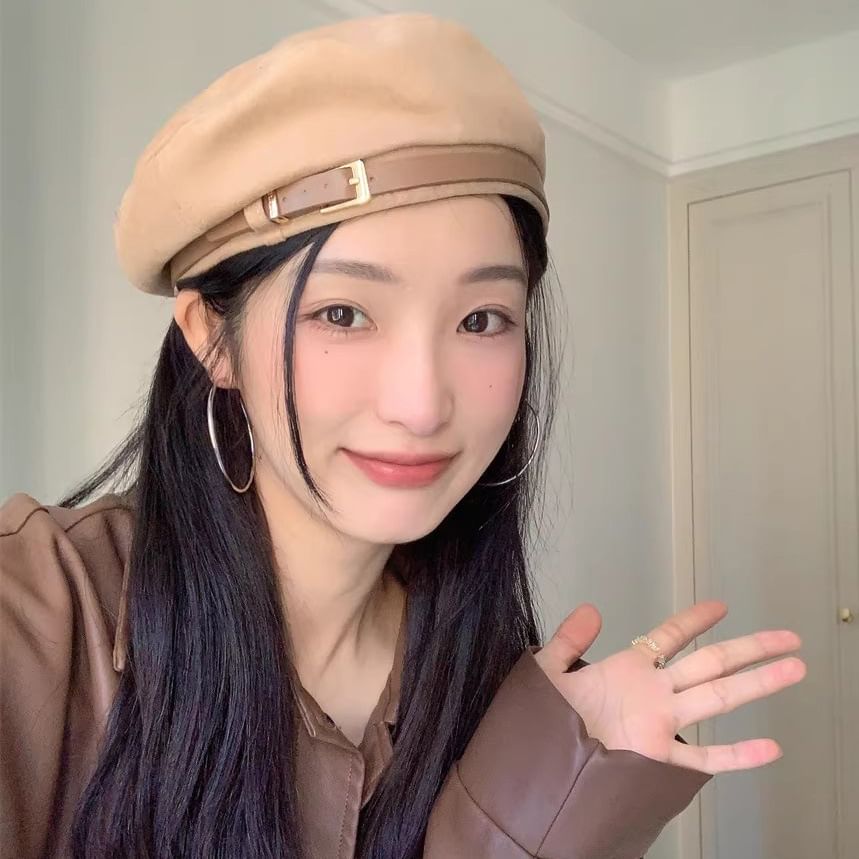 Suede Beret Faux Belted