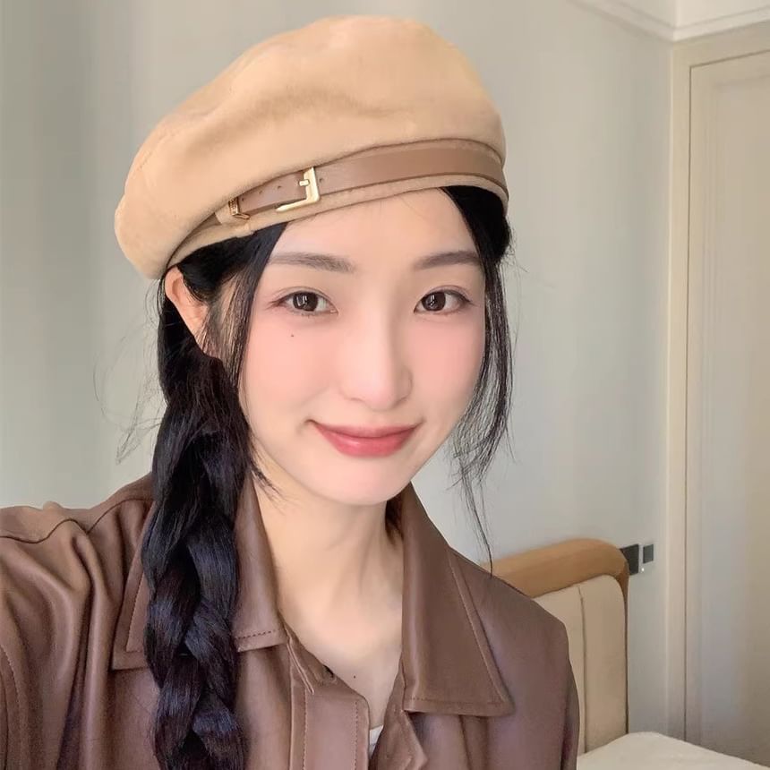 Suede Beret Faux Belted