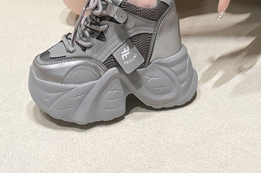 Platform Hidden Sneakers Wedge Panel Mesh
