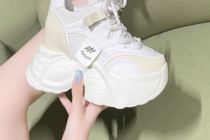 Platform Hidden Sneakers Wedge Panel Mesh
