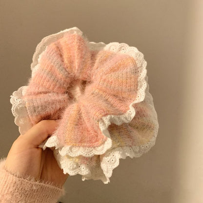 Lace-Trim Knit Scrunchie