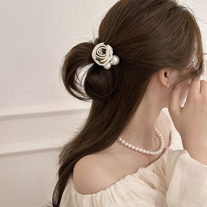 Flower Faux Pearl Accent Hair Tie