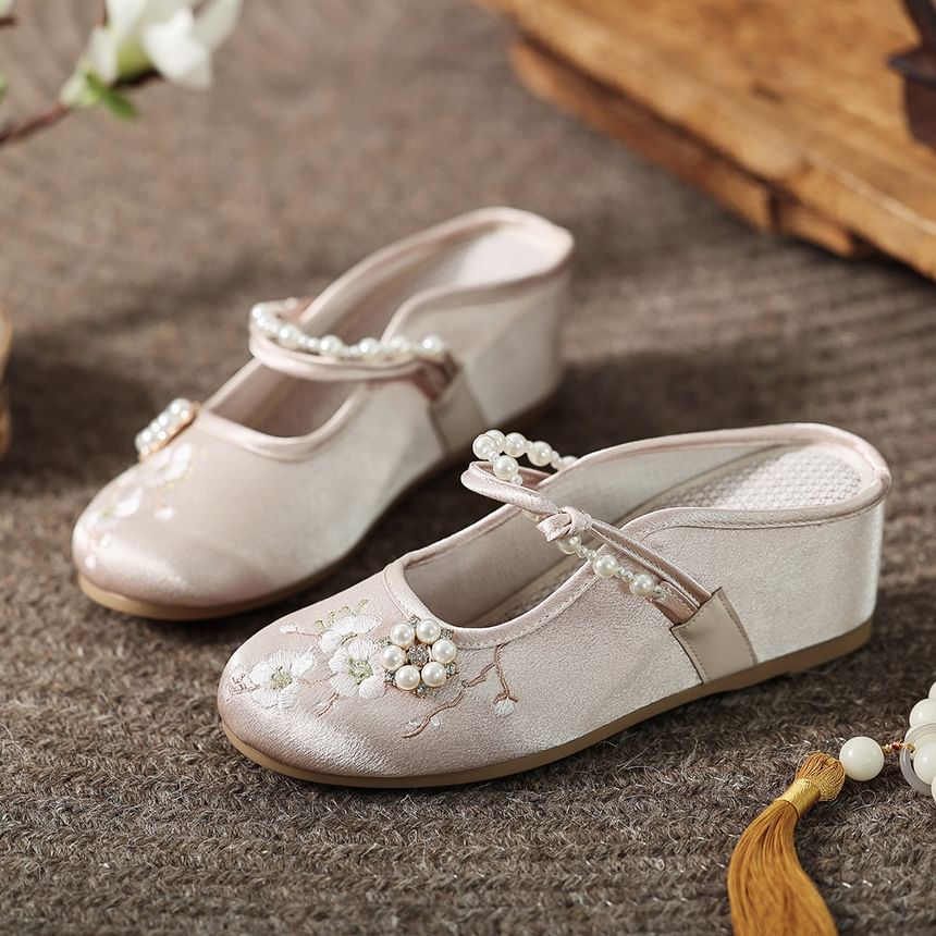 Beaded Mules Wedge-Heel