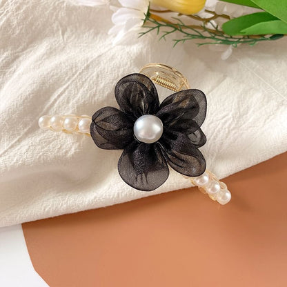 Flower Faux Pearl Hair Claw