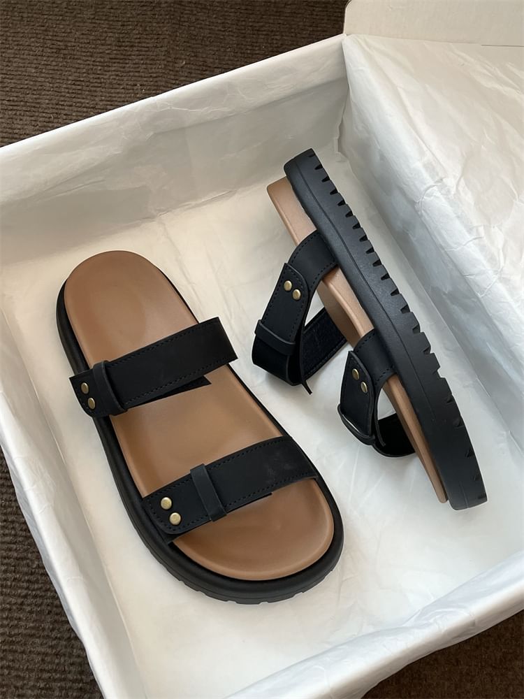 Platform Plain Faux Leather Slide Sandals