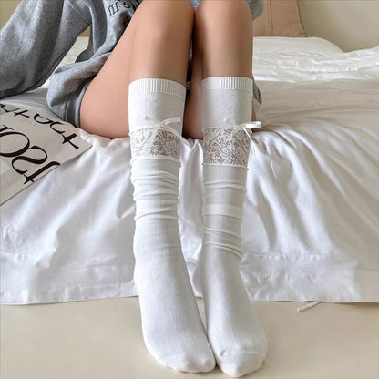 Plain Lace Panel Bow Socks