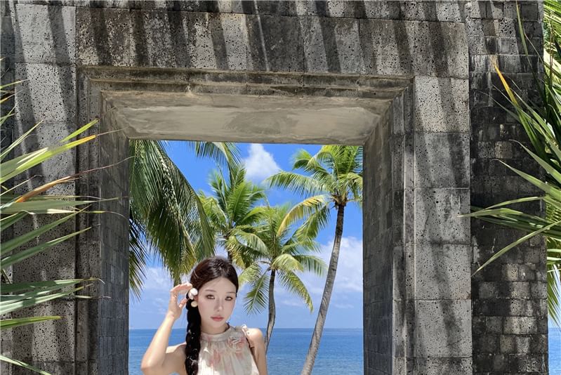 Halter Midi Floral Tiered A-Line Sleeveless Sundress